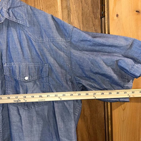 Wrangler Men's XXL Tall Vintage Blue Pearl Snap Western Rodeo Brushpopper Shirt - Picture 4 of 6